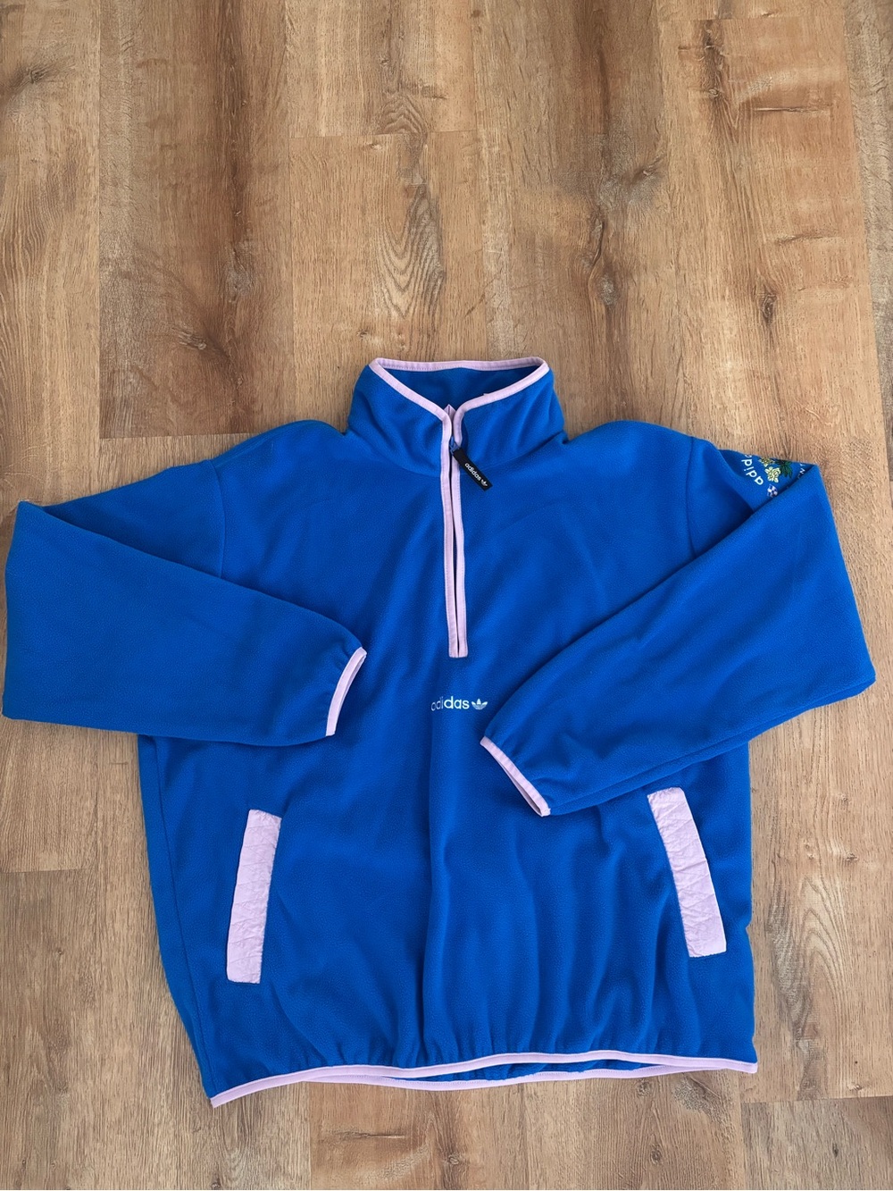 adidas Blue Half-Zip Fleece with Pink Trim